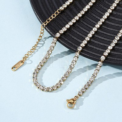 3MM 304 Stainless Steel Rhinestone Cup Chain Necklaces for Women NJEW-G175-01G-02-1