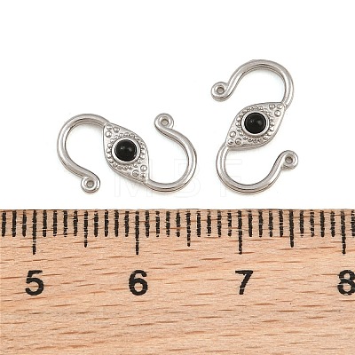 304 Stainless & Natural Obsidian S-Hook Clasps SA-CBA3073-02P-01-1