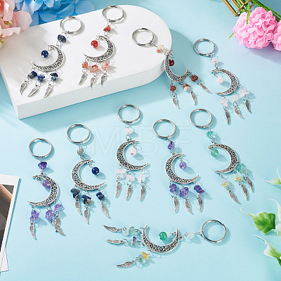 10Pcs Alloy Natural Mixed Stone Keychains KEYC-TAC00056-1