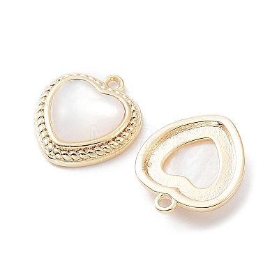 Rack Plating Brass Heart Charms with Shell KK-A183-27G-1