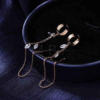 Brass Clear Cubic Zirconia Horse Eye Tassel Dangle Earrings FS-WGA0198-01-1