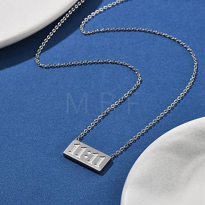 304 Stainless Steel 11:11 Angel Number Rectangle Pendant Cable Chain Necklaces for Women NJEW-NH0001-04P-1