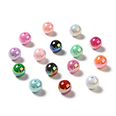 50Pcs UV Plating Rainbow Iridescent Acrylic Beads PACR-FP0001-05-1