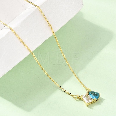 Brass Pave Cubic Zirconia Rectangle & Teardrop Pendant Cable Chain Necklaces KK-CBAB173-05G-05-1