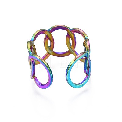 304 Stainless Steel Interlocked Rings Cuff Ring RJEW-N038-085-1