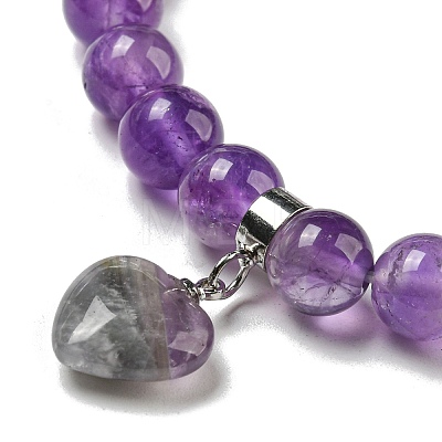 8.5mm Round Natural Amethyst Beaded Stretch Bracelets BJEW-C074-01M-1