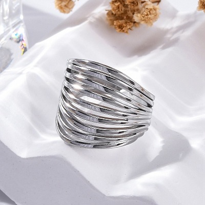 304 Stainless Steel Open Cuff Rings for Women RJEW-F174-04P-1