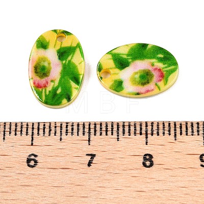 Natural Freshwater Shell Double Face Printed Oval Charms SHEL-T020-05C-1