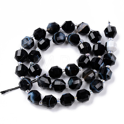 Natural Black Banded Agate/Striped Agate Beads Strands G-R482-13-10mm-1