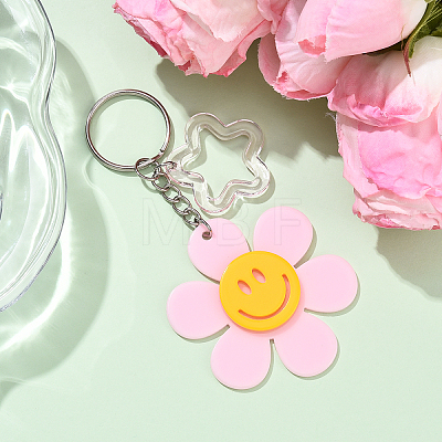 Sunflower with Smiling Face & Star Transparent Acrylic Keychains KEYC-YW00229-06-1
