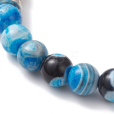 Round Natural Lava Rock & Dyed Fire Crackle Agate & Sea Shell & Synthetic Turquoise Beads Stretch Bracelets for Women BJEW-JB12743-1