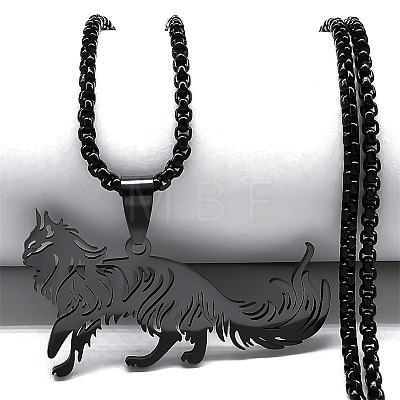 304 Stainless Steel Cat Shape Pendant Box Chain Necklaces FS-WG421D8-02-1