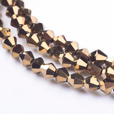 1 Strand Faceted Bicone Full Copper Plated Glass Beads Strands X-EGLA-J026-3mm-F16-1