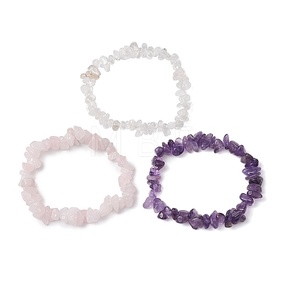 3Pcs 3 Styles Natural Mixed Gemstone Chips Stretch Bracelets Set BJEW-JB11060-03-1