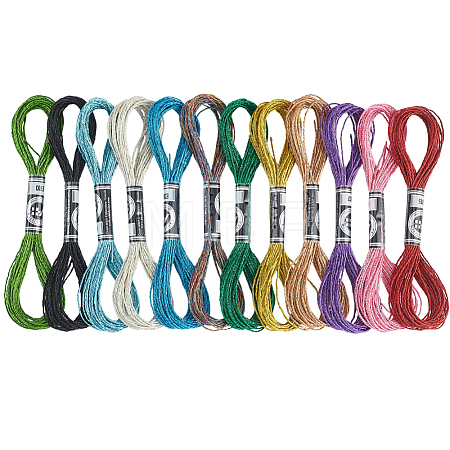 12 Skeins 12 Colors 12-Ply Metallic Polyester Embroidery Floss OCOR-CY0004-57-1