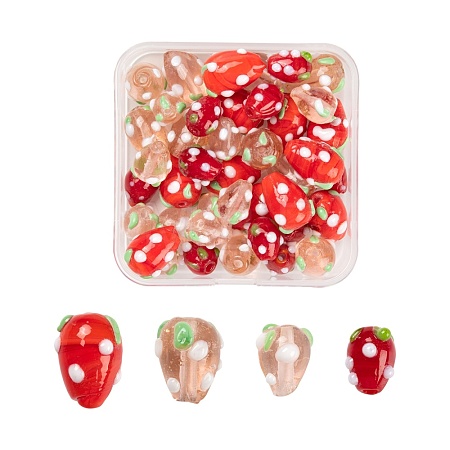 40Pcs Handmade Lampwork 3D Strawberry Beads LAMP-LS0001-10-1