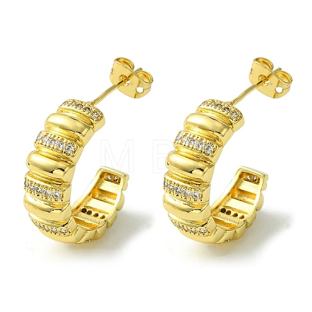 Brass with Cubic Zirconia Ring Stud Earrings EJEW-K267-10G-1