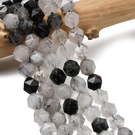Natural Tourmalinated Quartz/Black Rutilated Quartz Beads Strands G-Z119-A15-03-1