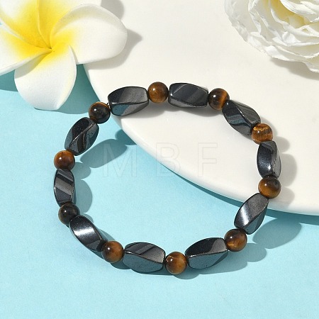 Round Natural Tiger Eye Stretch Bracelets X-BJEW-G072-14-1