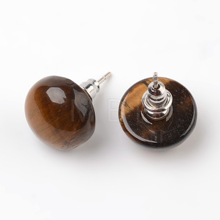Half Round Dome Natural Tiger Eye Stud Earrings EJEW-L171-01-1