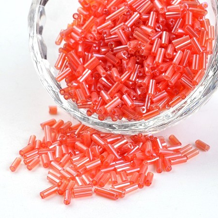 Transparent Colours Pearl Luster Plated Round Hole Glass Bugle Beads SEED-I001-109B-1