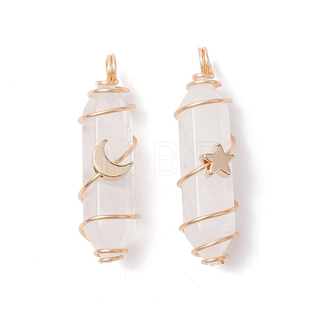 Natural Quartz Crystal Copper Wire Wrapped Pointed Pendants PALLOY-JF02535-01-1