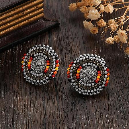 Bohemian Style Vintage Colorful Glass Seed Bead & Rhinestone Beaded Stud Earrings VY5957-3-1