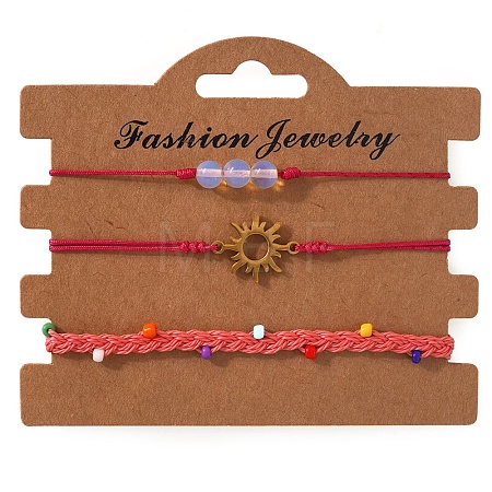 3Pcs Adjustable Glass Bead Nylon Cord Braided Bead Bracelet Sets NA1872-2-1
