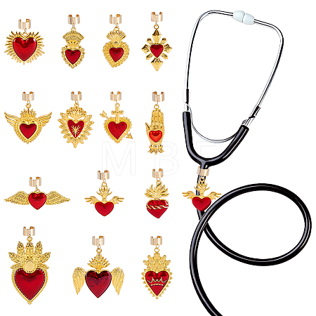 14Pcs Alloy Enamel Stethoscope Pendant Decorations HJEW-ME00156-1