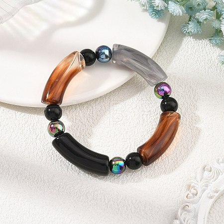 Opaque Acrylic Tube Beaded Stretch Bracelets BJEW-JB14454-1
