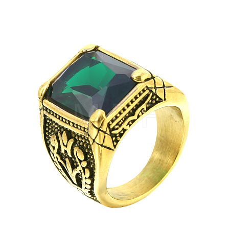 316L Stainless Steel & Cubic Zirconia Men's Vintage Carved Finger Rings FS-WG82D33-39-1