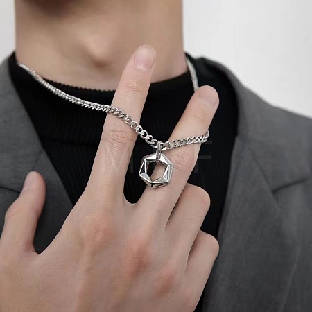 304 Stainless Steel Geometric Hexagon Pendant Necklaces for Men Women WG343A2-01-1