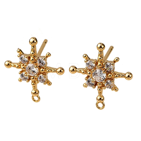 Brass Pave Clear Cubic Zirconia Stud Earring Findings KK-Z121-12G-1