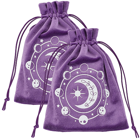 2Pcs Moon Printed Velvet Drawstring Storage Bags for Tarot Card ABAG-CN0001-79A-1