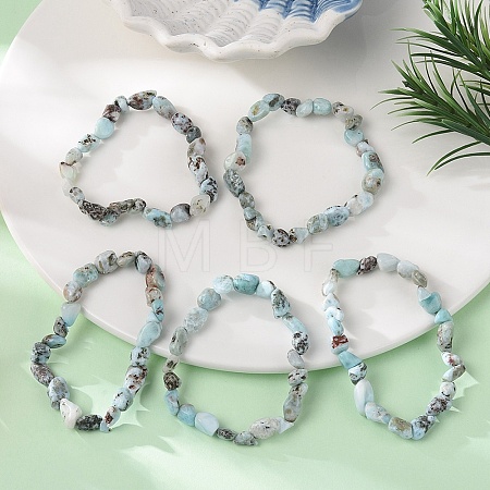 Natural Larimar Bead Stretch Bracelets BJEW-K213-65-1