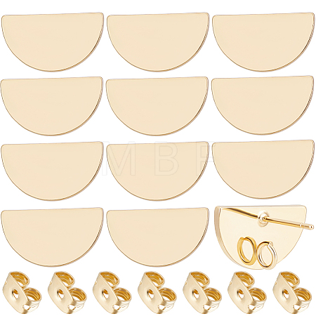 14Pcs Brass Half Round Stud Earring Findings KK-BBC0010-87-1