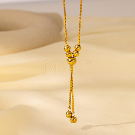 304 Stainless Steel Round Ball Round Snake Chain Slider Lariat Necklaces for Women WGEACE5-01-1