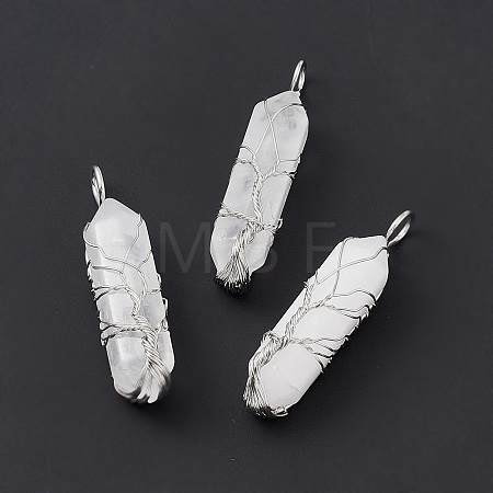 Natural Quartz Crystal Copper Wire Wrapped Pointed Pendants G-F733-05G-1