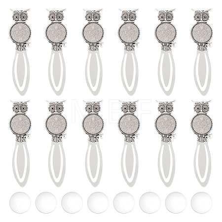 12Pcs Owl Tibetan Style Alloy Bookmarks Cabochon Settings TIBE-HY0001-08-1