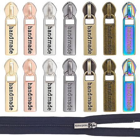 14Pcs 7 Colors Zinc Alloy Zipper Sliders with Rectangle Charms FIND-GA0008-47-1