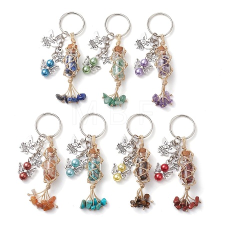 7Pcs 7 Styles Gemstone Wish Bottle Keychains KEYC-JKC00749-1