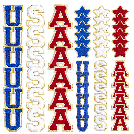 54Pcs 9 Styles 
Independence Day Cloth Embroider Thread Iron on/Sew On Patches PATC-PH0001-78-1