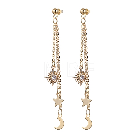 Moon & Star & Sun Cubic Zirconia Dangle Stud Earrings EJEW-JE05545-1