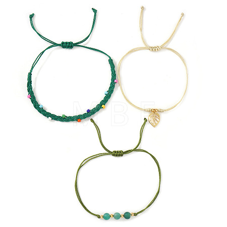 3Pcs 3 Styles Round Natural Striped Agate & Glass Seed Beads Braided Bracelets & Stainless Steel Link Bracelets Set XI5712-6-1