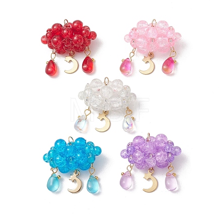 Glass Bead & Stainless Steel Pendants PALLOY-MZ01308-02-1