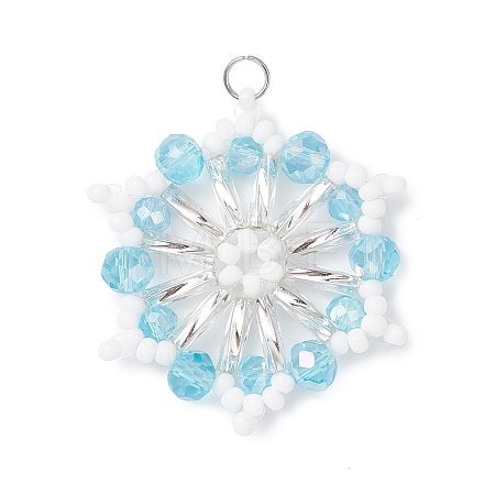 Glass Seed Beaded Snowflake Pendants PALLOY-MZ01080-02-1