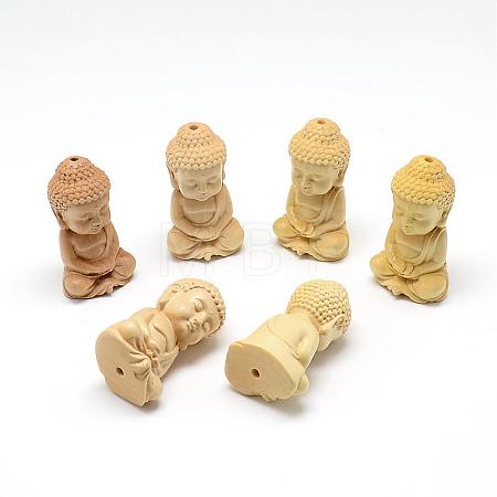 Carved Undyed BoxNatural Wood Beads WOOD-T006-12-1