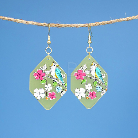 Polygon with Bird Pattern Acrylic Dangle Earrings FS-WG54A2C-01-1