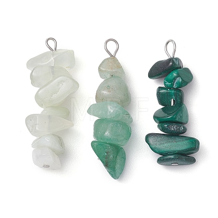 Gradient Color Natural Green Aventurine & Natural Prehnite & Natural Malachite Chip Beaded Pendants PALLOY-JF02791-05-1
