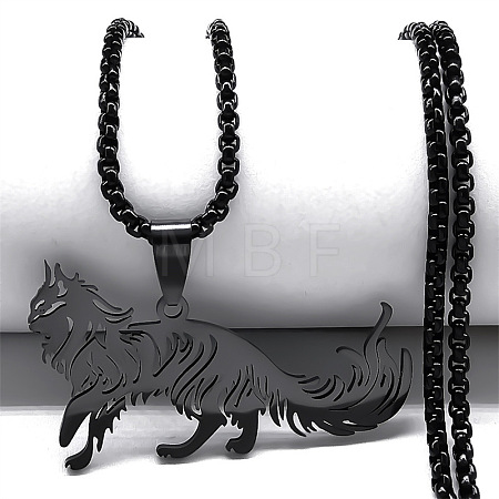 304 Stainless Steel Cat Shape Pendant Box Chain Necklaces FS-WG421D8-02-1